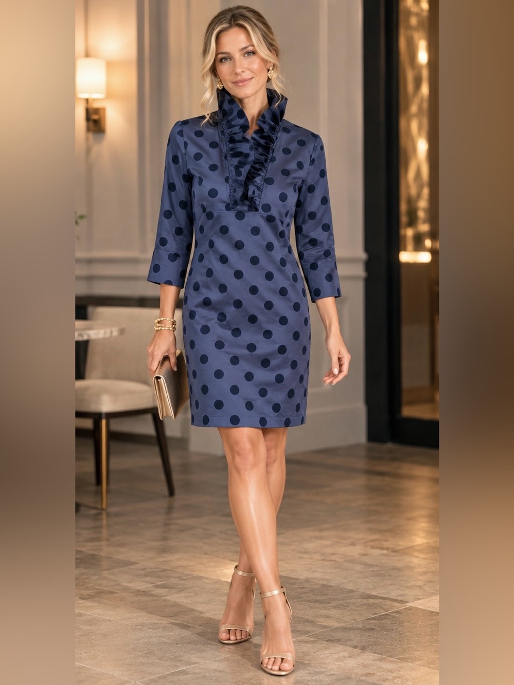Devon Baer 100% Silk Polka Dot Ruffle Cocktail Dress Size M